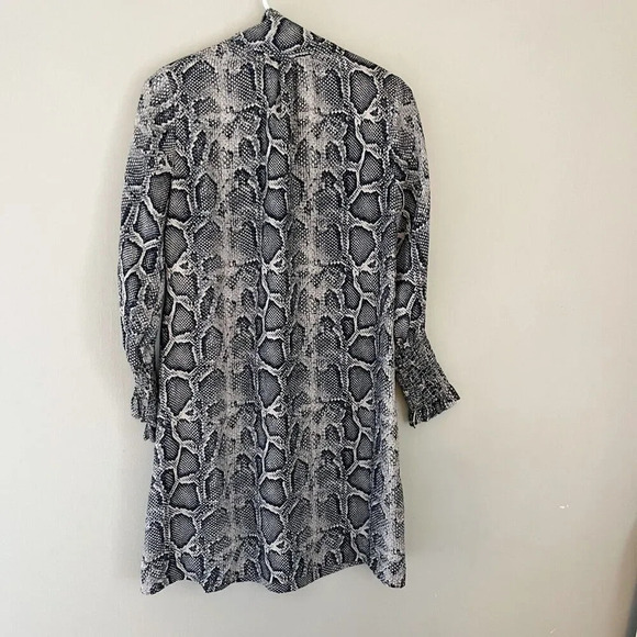 Rebecca Taylor Womens Black Gray Shift Dress 2 Long Sleeve Tie Neck Snake Print - Picture 10 of 13